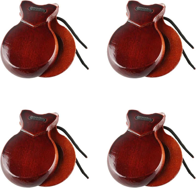 Corbekel 2 Pairs Spanish Castanets with String, Traditional Spanish Flamenco Castanets for Adults, Wooden Musical Percussion Instruments for Beginners(BROWN) - Image 1
